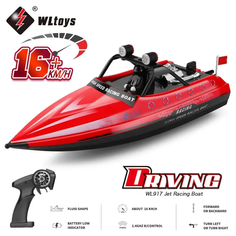 WL917 RC Racing Boat 16KM/H 2.4GHz Remote Control Speedboat with carry case