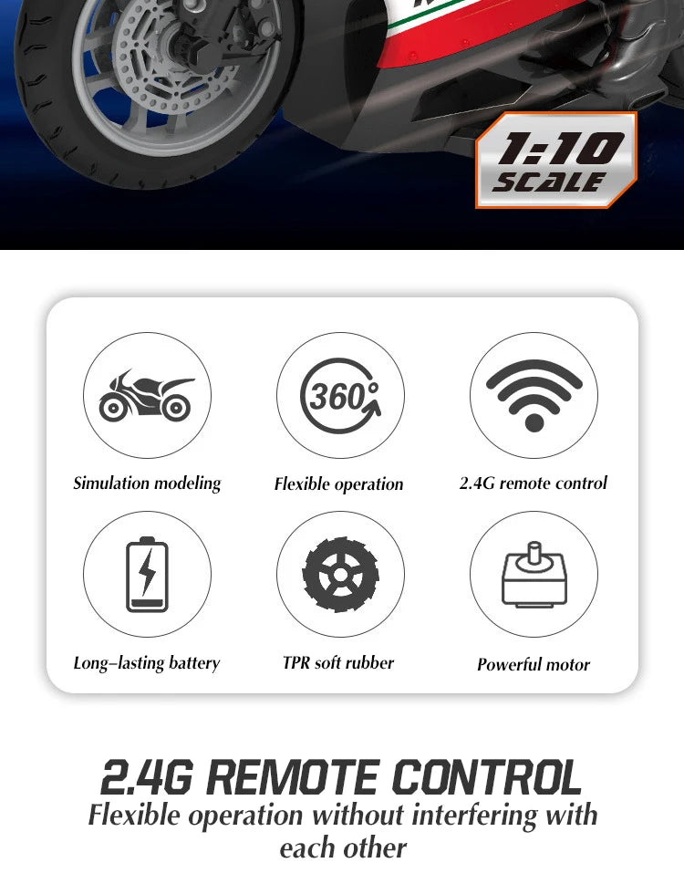 High Speed Remote Control RC Stunt Motorbike 1/ 10 2.4G