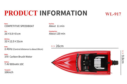 WL917  RC Racing Boat 16KM/H 2.4GHz Remote Control Speedboat with carry case